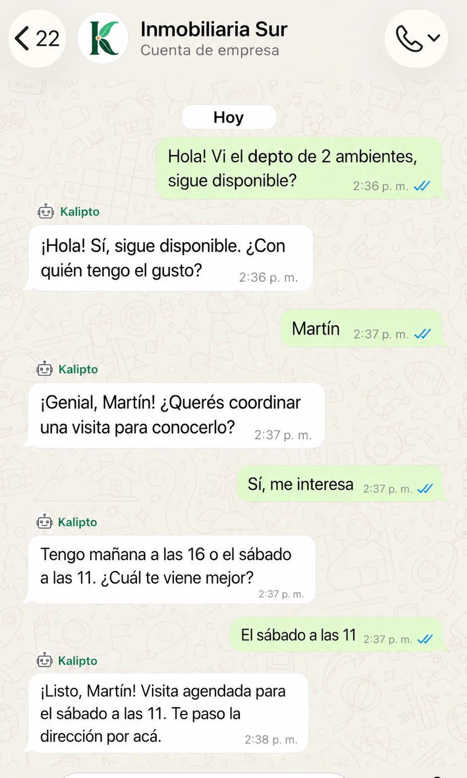 Chat de ejemplo — Bienes raíces